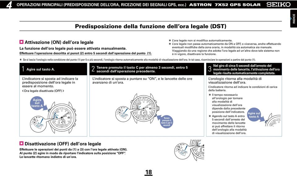 Effettuare l operazione descritta al punot (2) entro 5 dall operazione del punto (1). L ora legale non si modifica automaticamente.