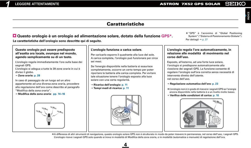 27 Questo orologio può essere predisposto all esatta ora locale, ovunque nel mondo, agendo semplicemente su di un tasto. L orologio regola immediatamente l ora sulla base dei segnali GPS.