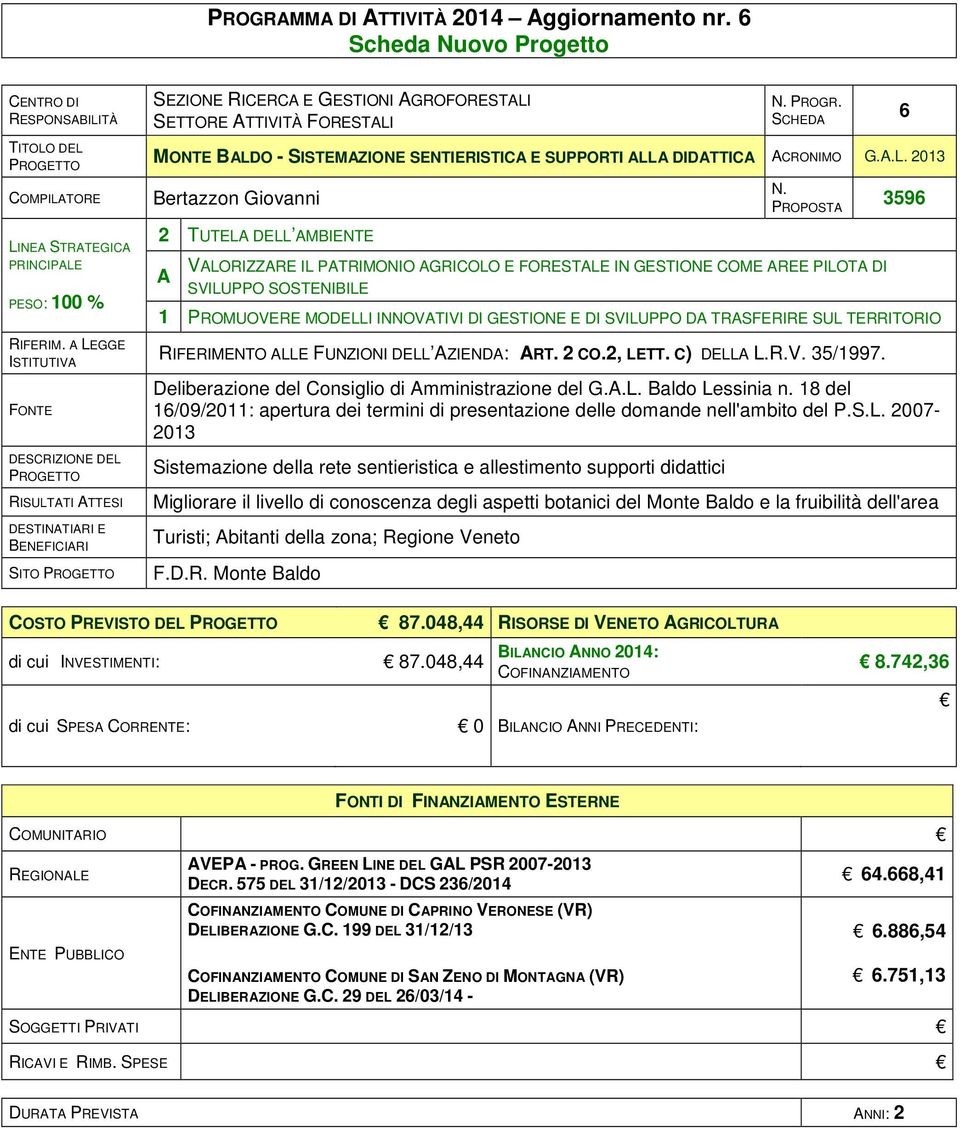 TÀ SEZIONE RICERC E GESTIONI GROFORESTLI