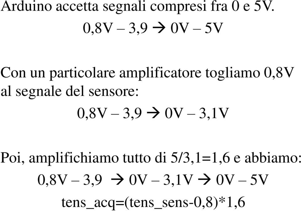 al segnale del sensore: 0,8V 3,9 0V 3,1V Poi, amplifichiamo