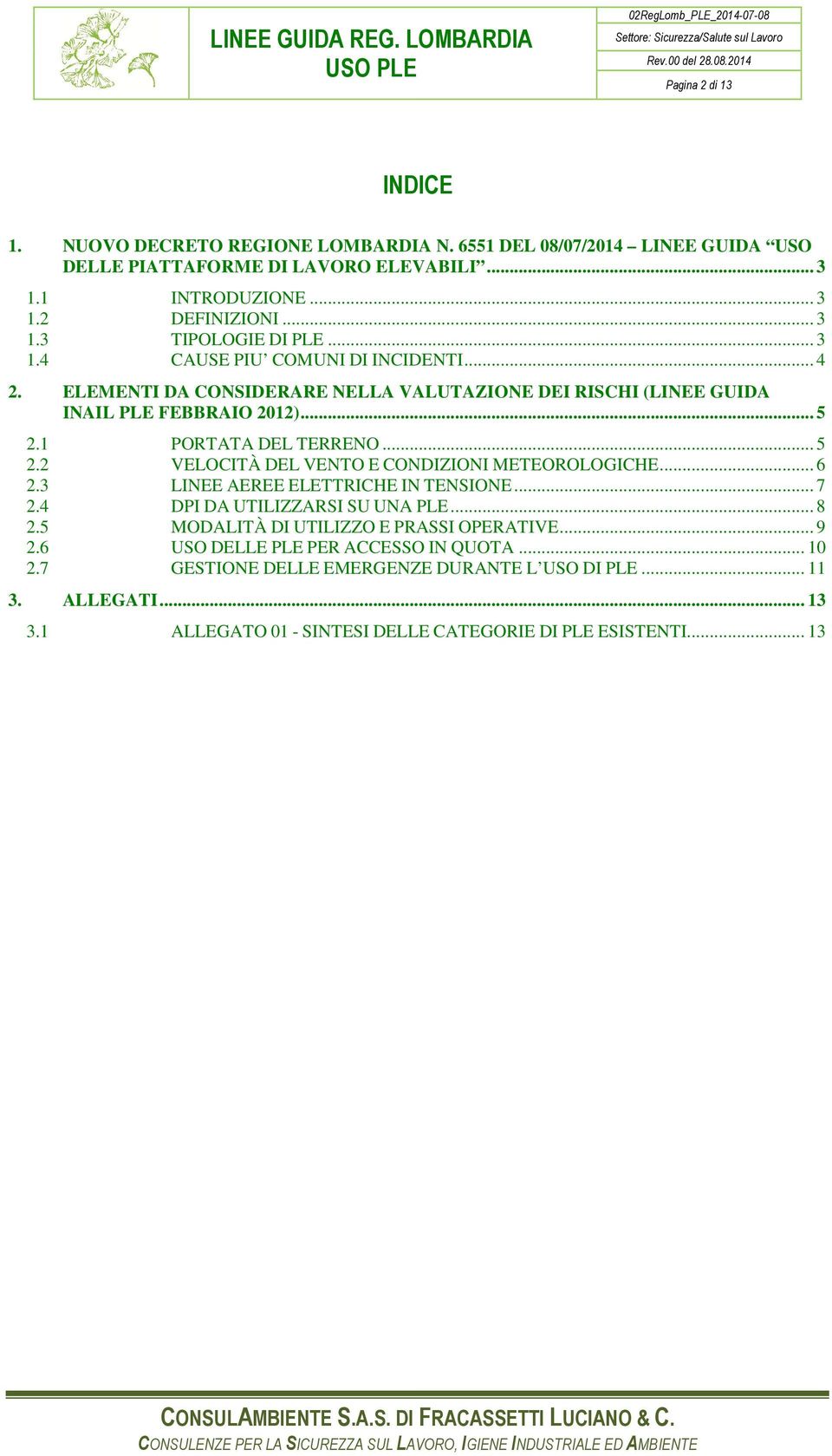 1 PORTATA DEL TERRENO... 5 2.2 VELOCITÀ DEL VENTO E CONDIZIONI METEOROLOGICHE... 6 2.3 LINEE AEREE ELETTRICHE IN TENSIONE... 7 2.4 DPI DA UTILIZZARSI SU UNA PLE... 8 2.