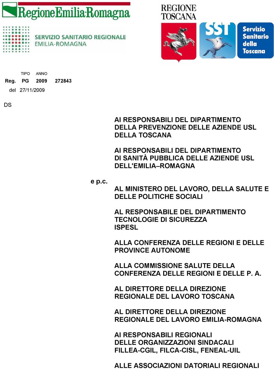 USL DELL'EMILIA ROMAGNA e p.c.