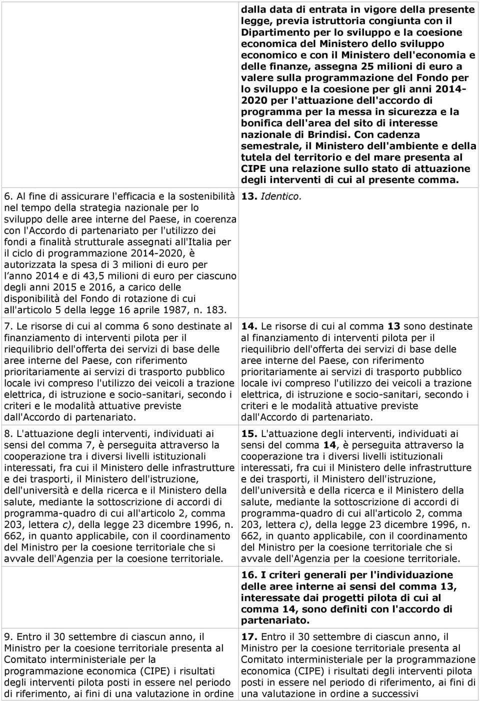 ciclo di programmazione 2014-2020, è autorizzata la spesa di 3 milioni di euro per l anno 2014 e di 43,5 milioni di euro per ciascuno degli anni 2015 e 2016, a carico delle disponibilità del Fondo di