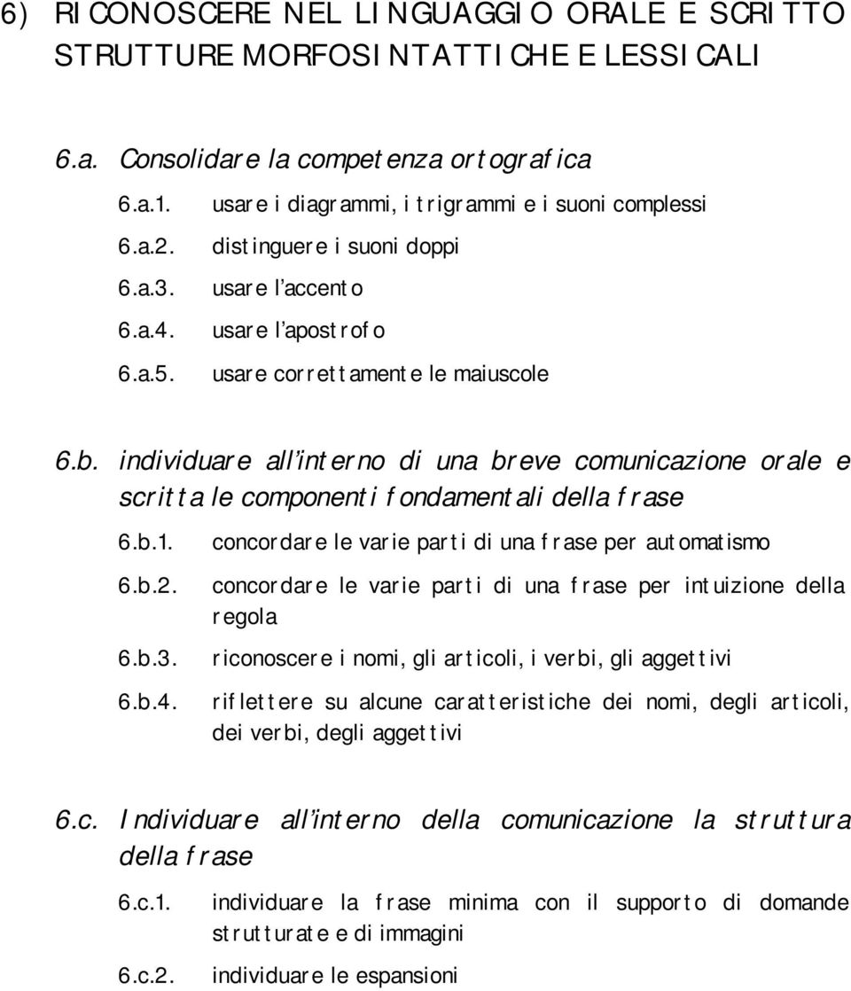 individuare all interno di una breve comunicazione orale e scritta le componenti fondamentali della frase 6.b.1. 6.b.2. 6.b.3. 6.b.4.