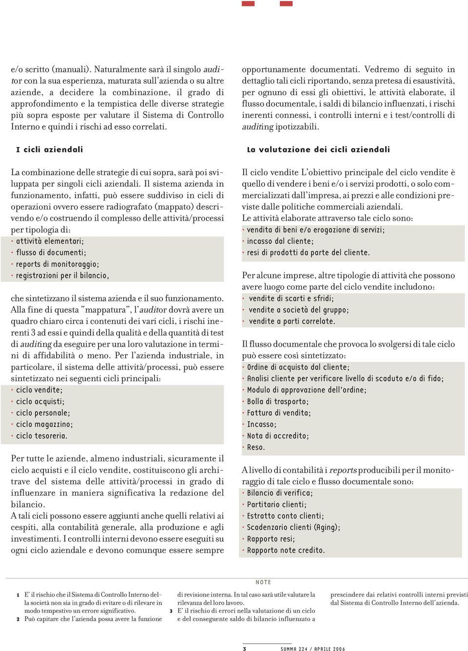 più sopra esposte per valutare il Sistema di Controllo Interno e quindi i rischi ad esso correlati.