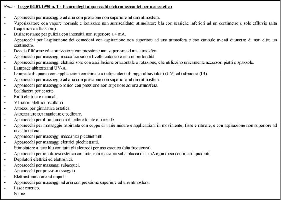 - Disincrostante per pulizia con intensità non superiore a 4 ma.