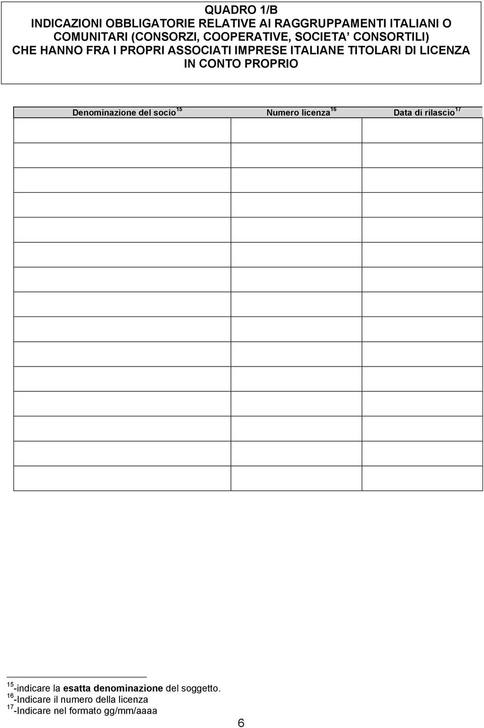 LICENZA IN CONTO PROPRIO Denominazione del socio 15 Numero licenza 16 Data di rilascio 17 15