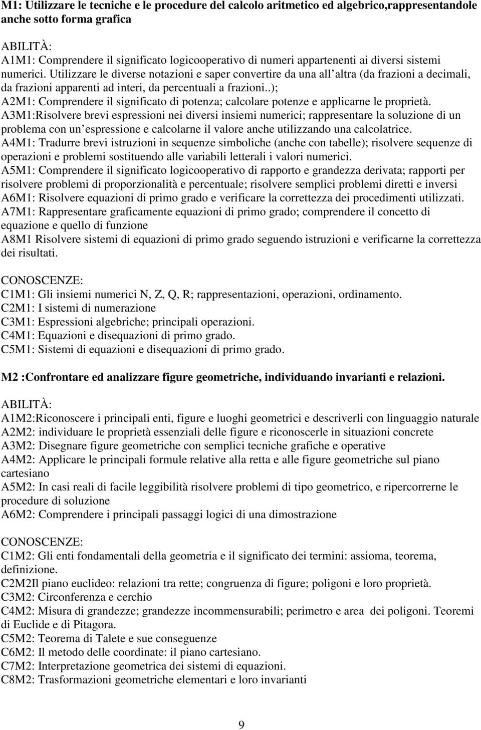 .); 2M1: omprendere il significato di potenza; calcolare potenze e applicarne le proprietà.