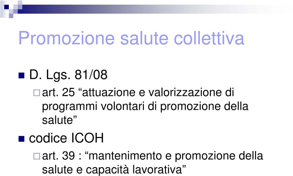 volontari di promozione della salute codice ICOH art.