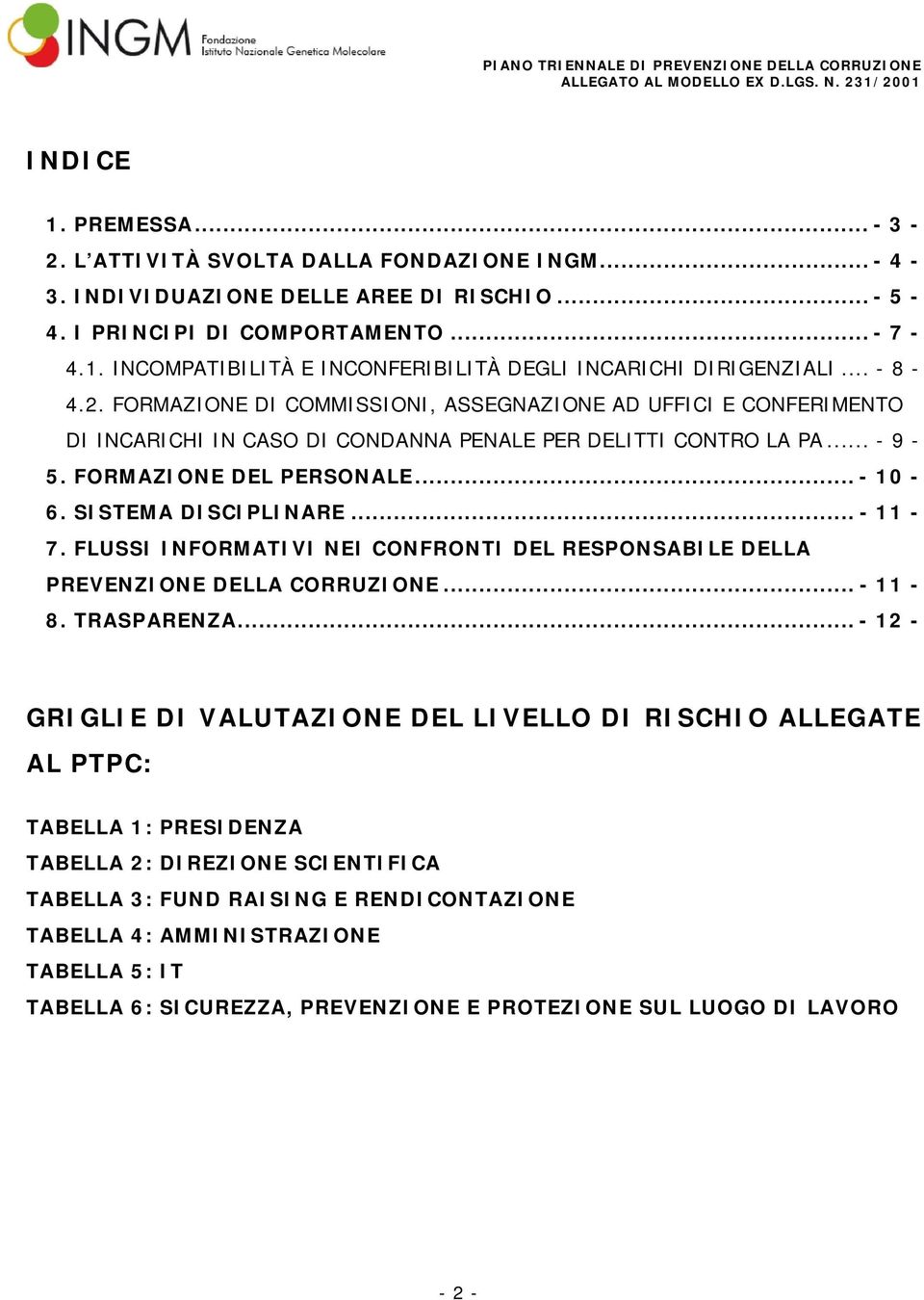 SISTEMA DISCIPLINARE... - 11-7. FLUSSI INFORMATIVI NEI CONFRONTI DEL RESPONSABILE DELLA PREVENZIONE DELLA CORRUZIONE... - 11-8. TRASPARENZA.