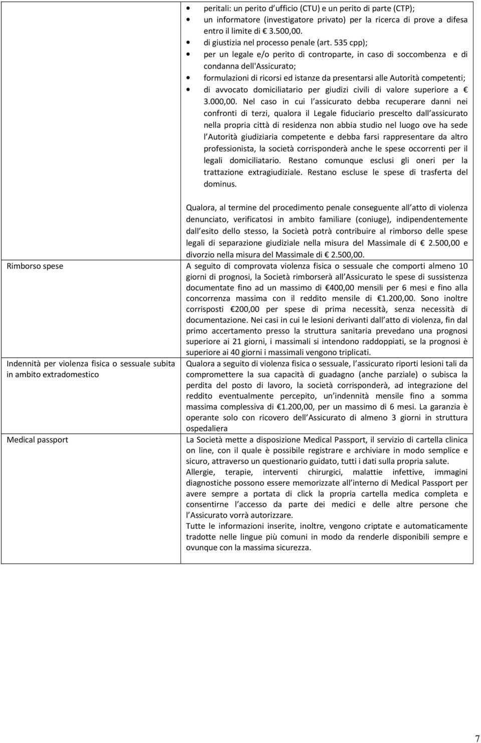 535 cpp); per un legale e/o perito di controparte, in caso di soccombenza e di condanna dell'assicurato; formulazioni di ricorsi ed istanze da presentarsi alle Autorità competenti; di avvocato