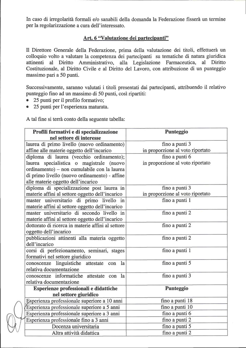 attinenti al Diritto Amministrativo, alla Legislazione Farmaceutica, al Diritto Costituzionale, al Diritto Civile e al Diritto del Lavoro, con attribuzione di un punteggio massimo pari a 50 punti.