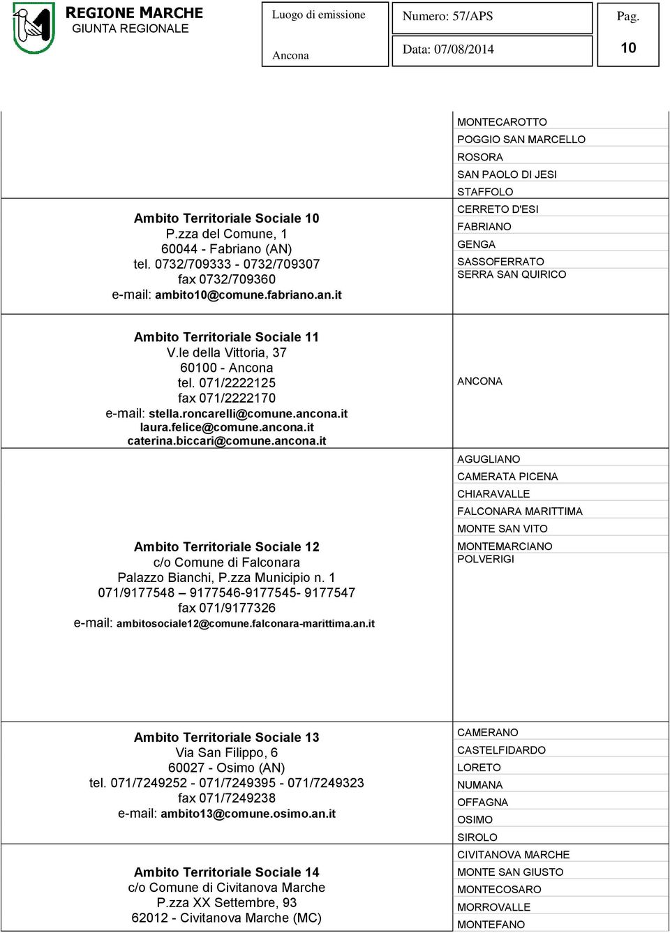 .an.it MONTECAROTTO POGGIO SAN MARCELLO ROSORA SAN PAOLO DI JESI STAFFOLO CERRETO D'ESI FABRIANO GENGA SASSOFERRATO SERRA SAN QUIRICO Ambito Territoriale Sociale 11 V.