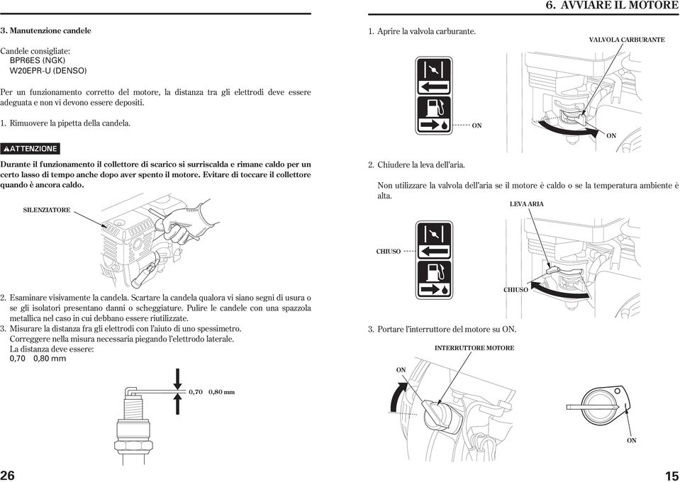 Rimuovere la pipetta della candela. 1. Aprire la valvola carburante.