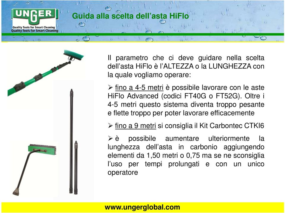 Oltre i 4-5 metri questo sistema diventa troppo pesante e flette troppo per poter lavorare efficacemente fino a 9 metri si consiglia il Kit