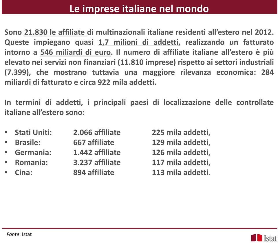 810 imprese) rispetto ai settori industriali (7.399), che mostrano tuttavia una maggiore rilevanza economica: 284 miliardi di fatturato e circa 922 mila addetti.