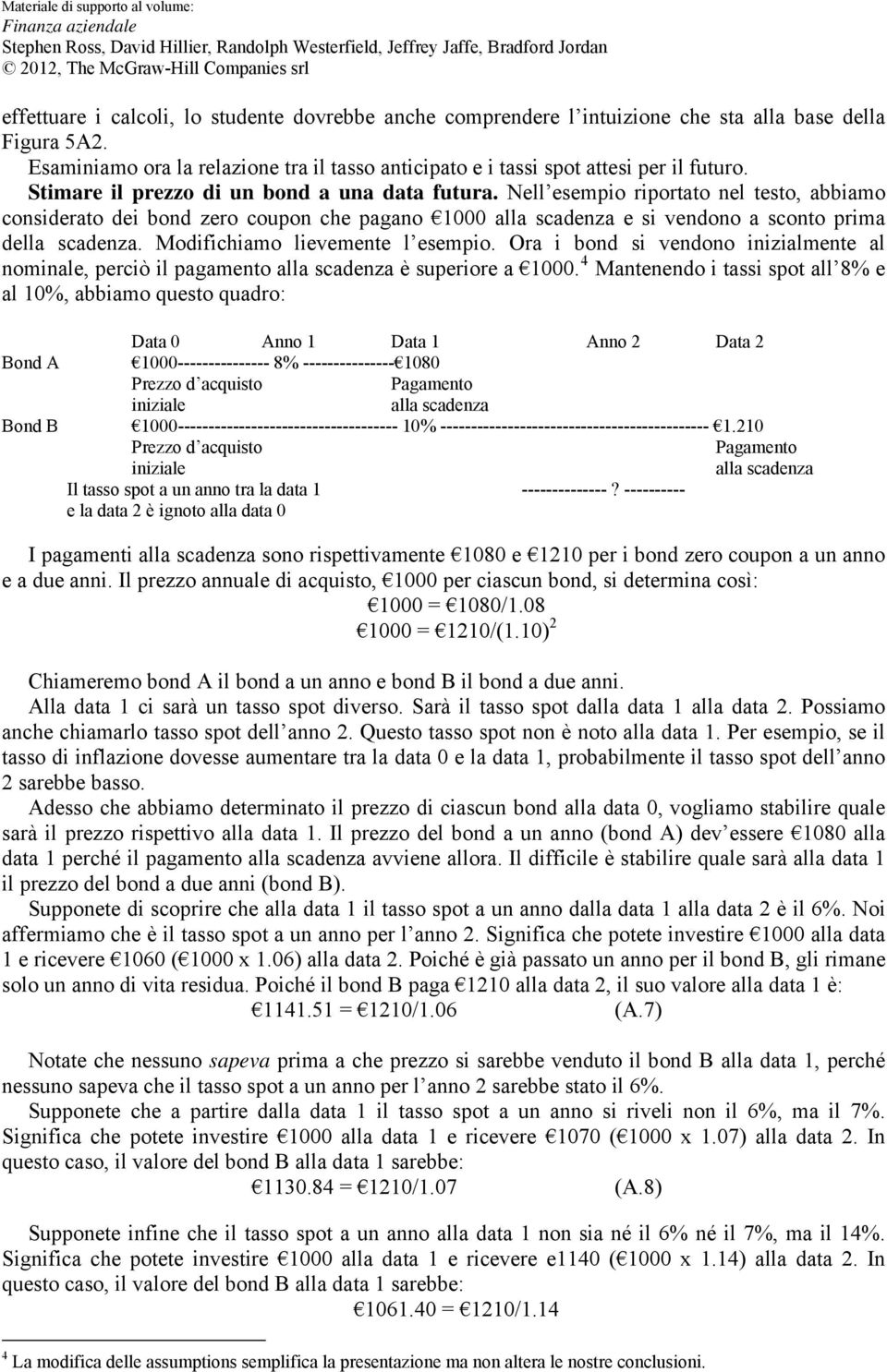 Modifichiamo lievemente l esempio. Ora i bond si vendono inizialmente al nominale, perciò il pagamento alla scadenza è superiore a 1000.