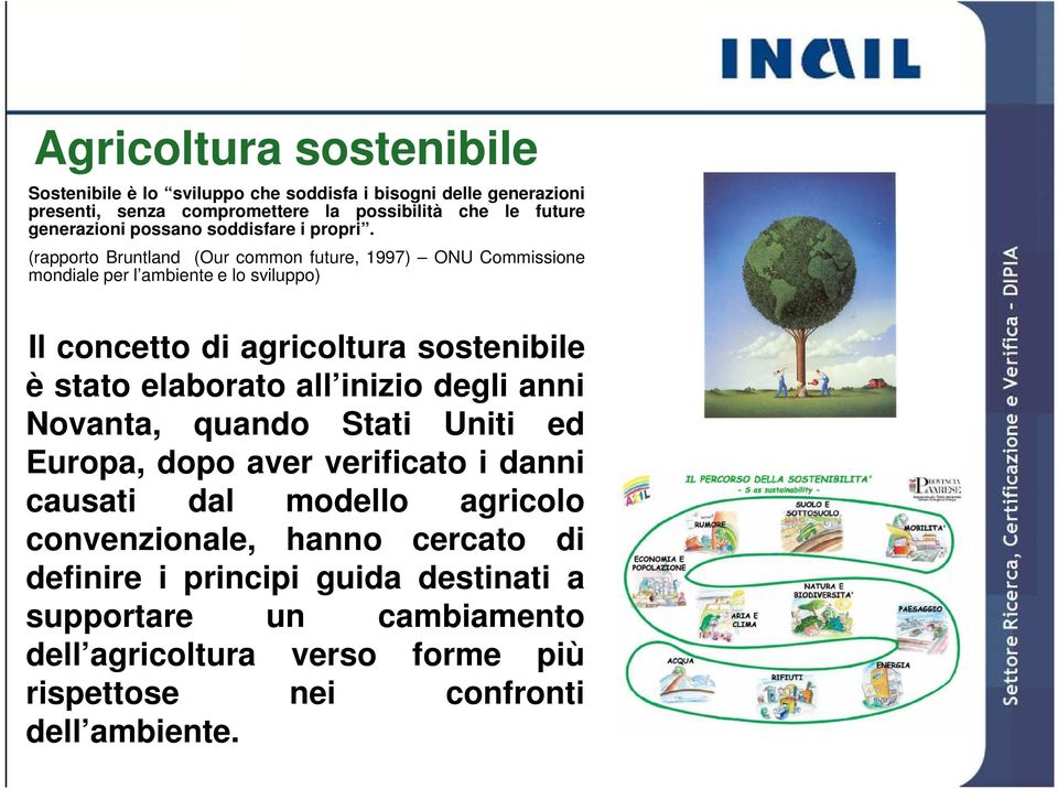 (rapporto Bruntland (Our common future, 1997) ONU Commissione mondiale per l ambiente e lo sviluppo) Il concetto di agricoltura sostenibile è stato elaborato