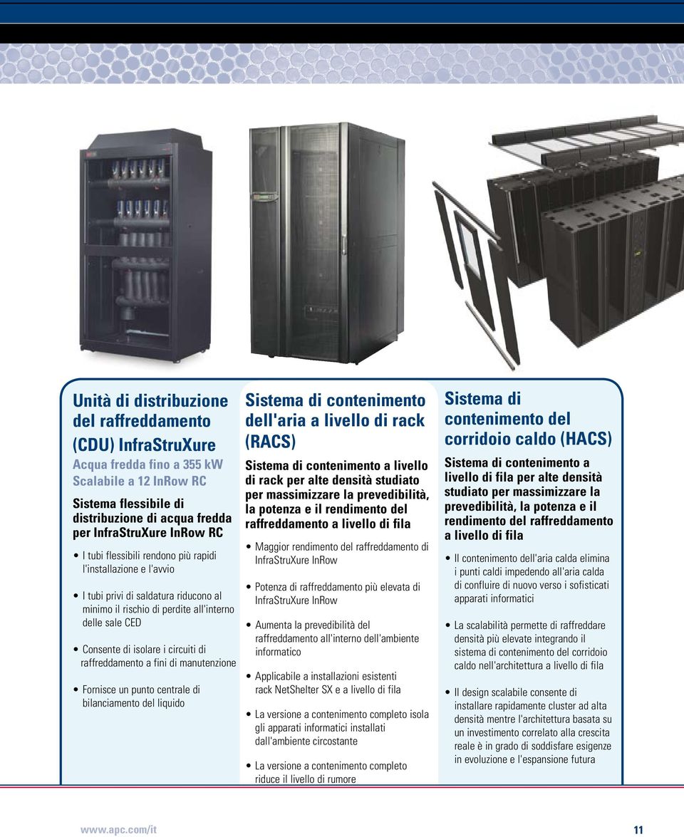 InfraStruXure InRow RC Sistema di contenimento del corridoio caldo (HACS) Sistema di contenimento a livello di fila per alte densità studiato per massimizzare la prevedibilità, la potenza e il