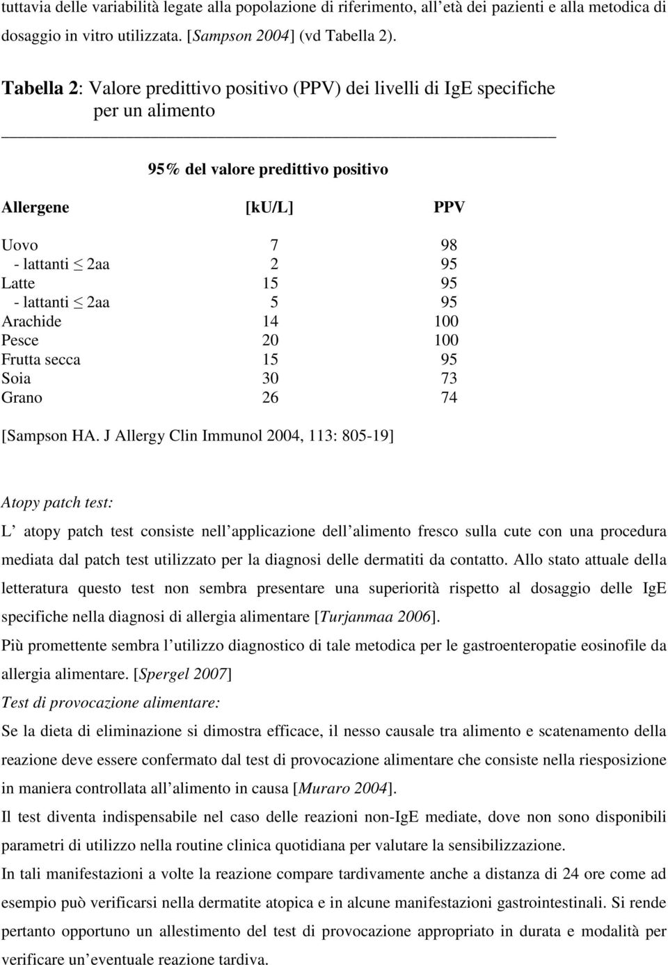 2aa 5 95 Arachide 14 100 Pesce 20 100 Frutta secca 15 95 Soia 30 73 Grano 26 74 [Sampson HA.