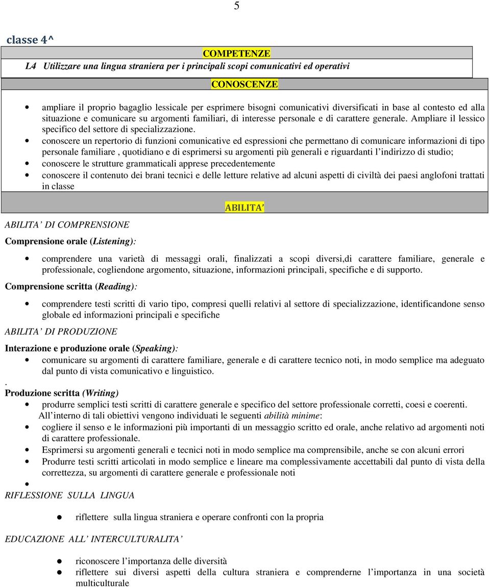 conoscere un repertorio di funzioni comunicative ed espressioni che permettano di comunicare informazioni di tipo personale familiare, quotidiano e di esprimersi su argomenti più generali e