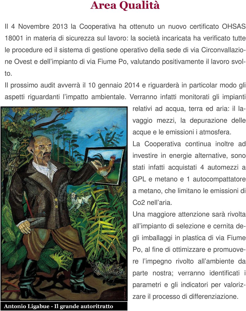 Il prossimo audit avverrà il 10 gennaio 2014 e riguarderà in particolar modo gli aspetti riguardanti l impatto ambientale.