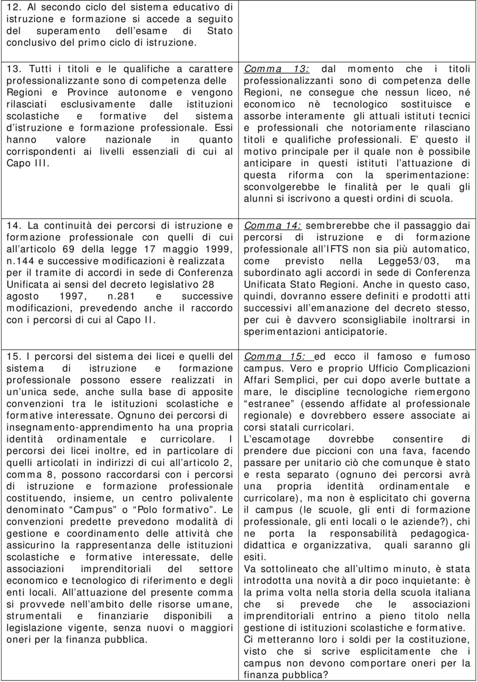 sistema d istruzione e formazione professionale. Essi hanno valore nazionale in quanto corrispondenti ai livelli essenziali di cui al Capo III. 14.