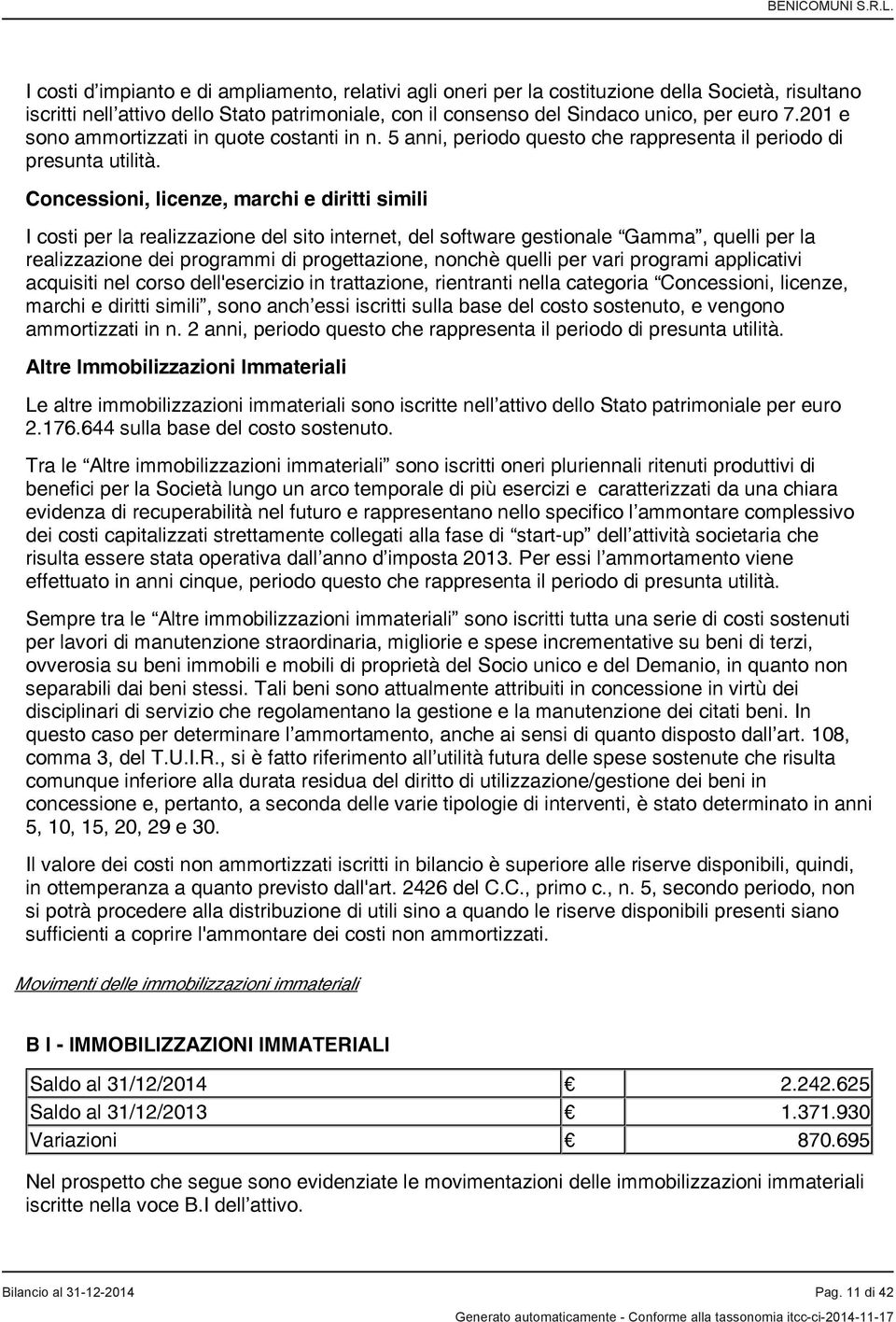 Concessioni, licenze, marchi e diritti simili I costi per la realizzazione del sito internet, del software gestionale Gamma, quelli per la realizzazione dei programmi di progettazione, nonchè quelli