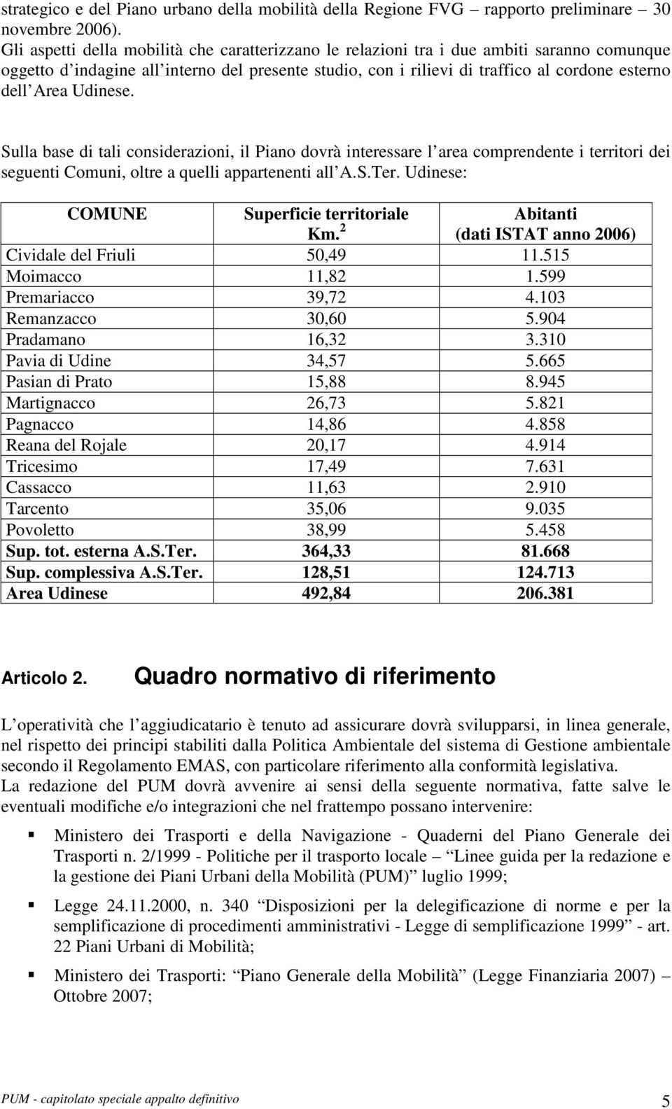 Udinese. Sulla base di tali considerazioni, il Piano dovrà interessare l area comprendente i territori dei seguenti Comuni, oltre a quelli appartenenti all A.S.Ter.