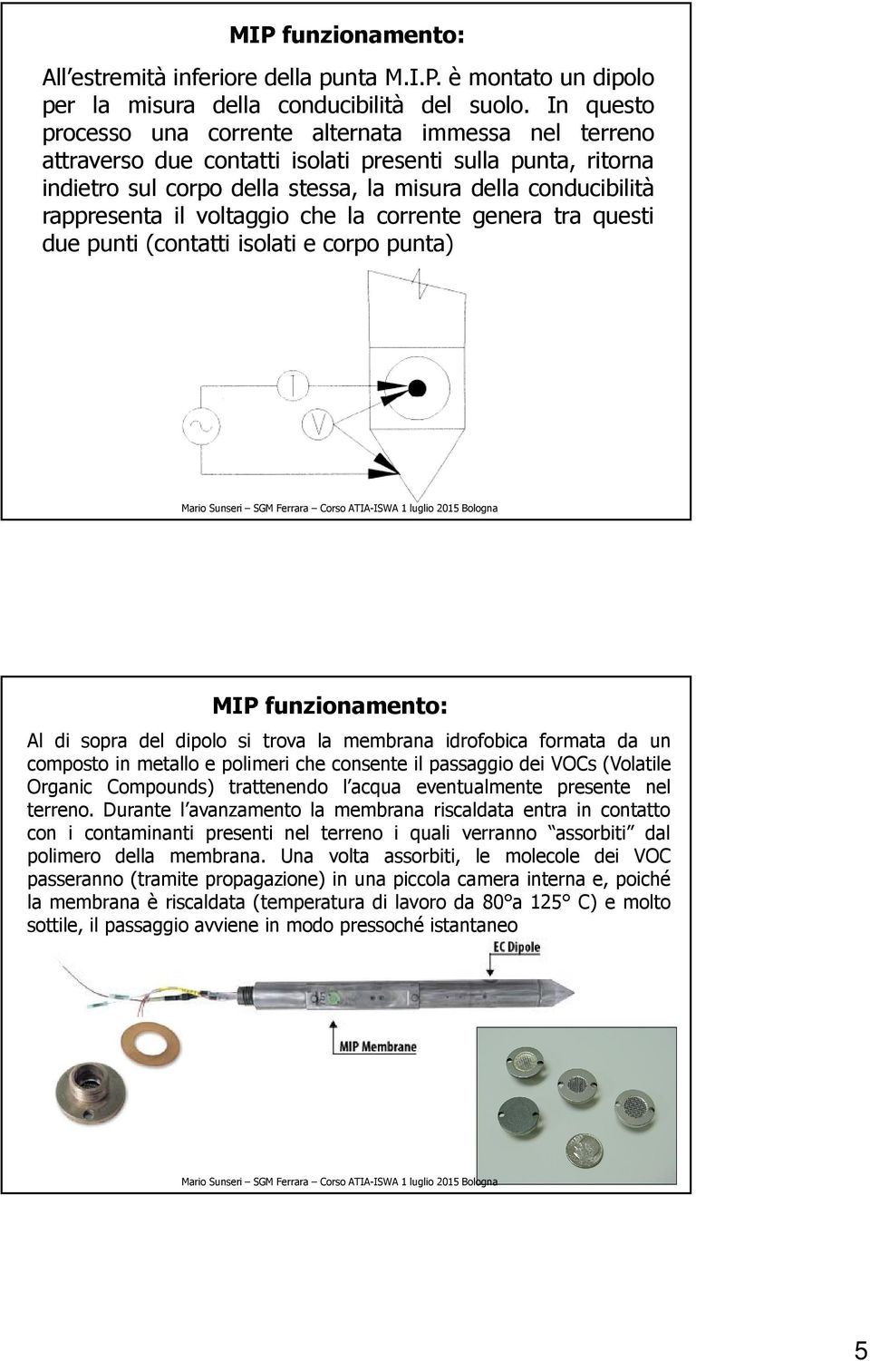 il voltaggio che la corrente genera tra questi due punti(contatti isolati e corpo punta) 9 MIP funzionamento: Al di sopra del dipolo si trova la membrana idrofobica formata da un composto in metallo