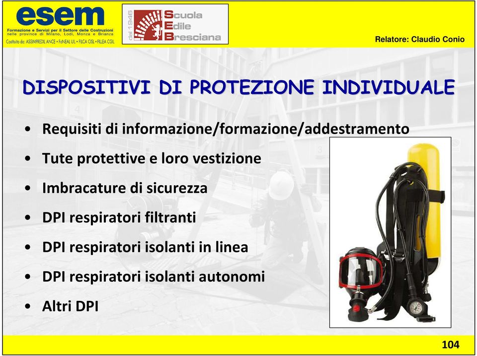 vestizione Imbracature di sicurezza DPI respiratori filtranti