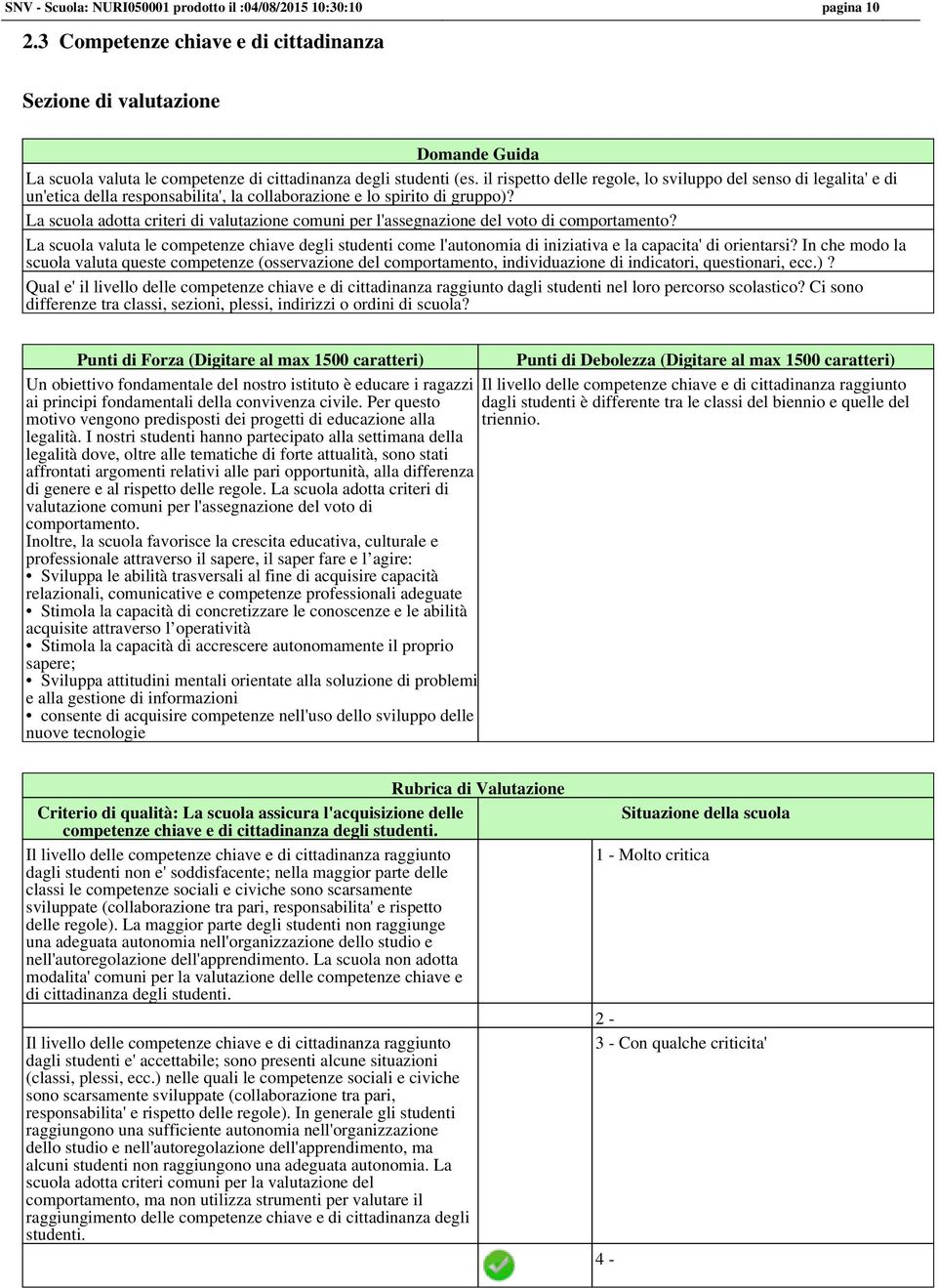 La scuola adotta criteri di valutazione comuni per l'assegnazione del voto di comportamento?