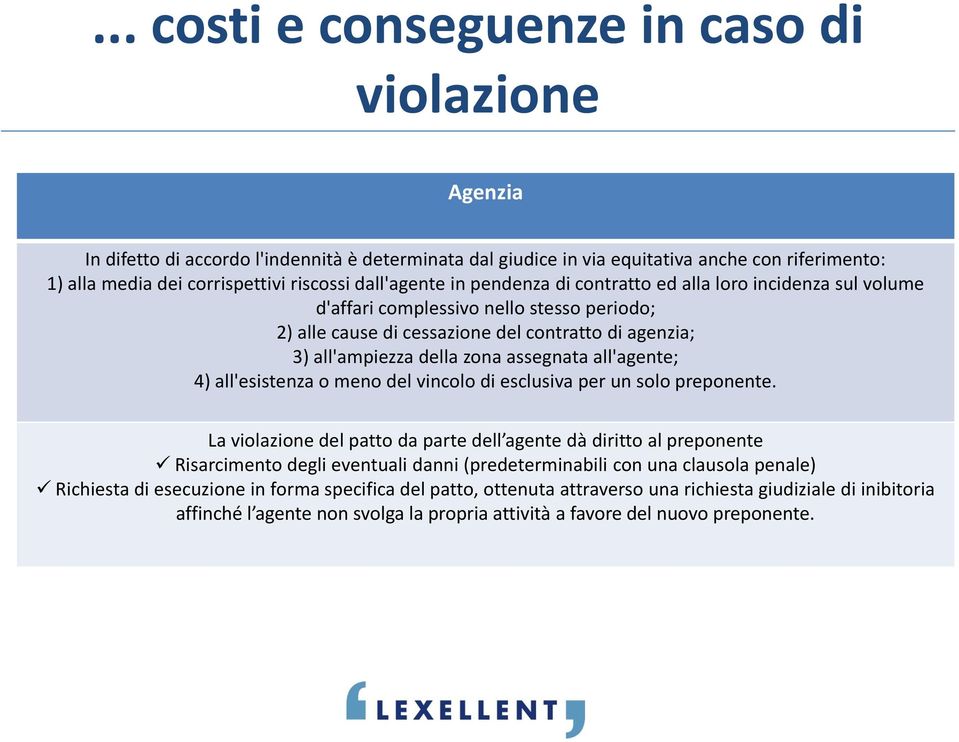 assegnata all'agente; 4) all'esistenza o meno del vincolo di esclusiva per un solo preponente.