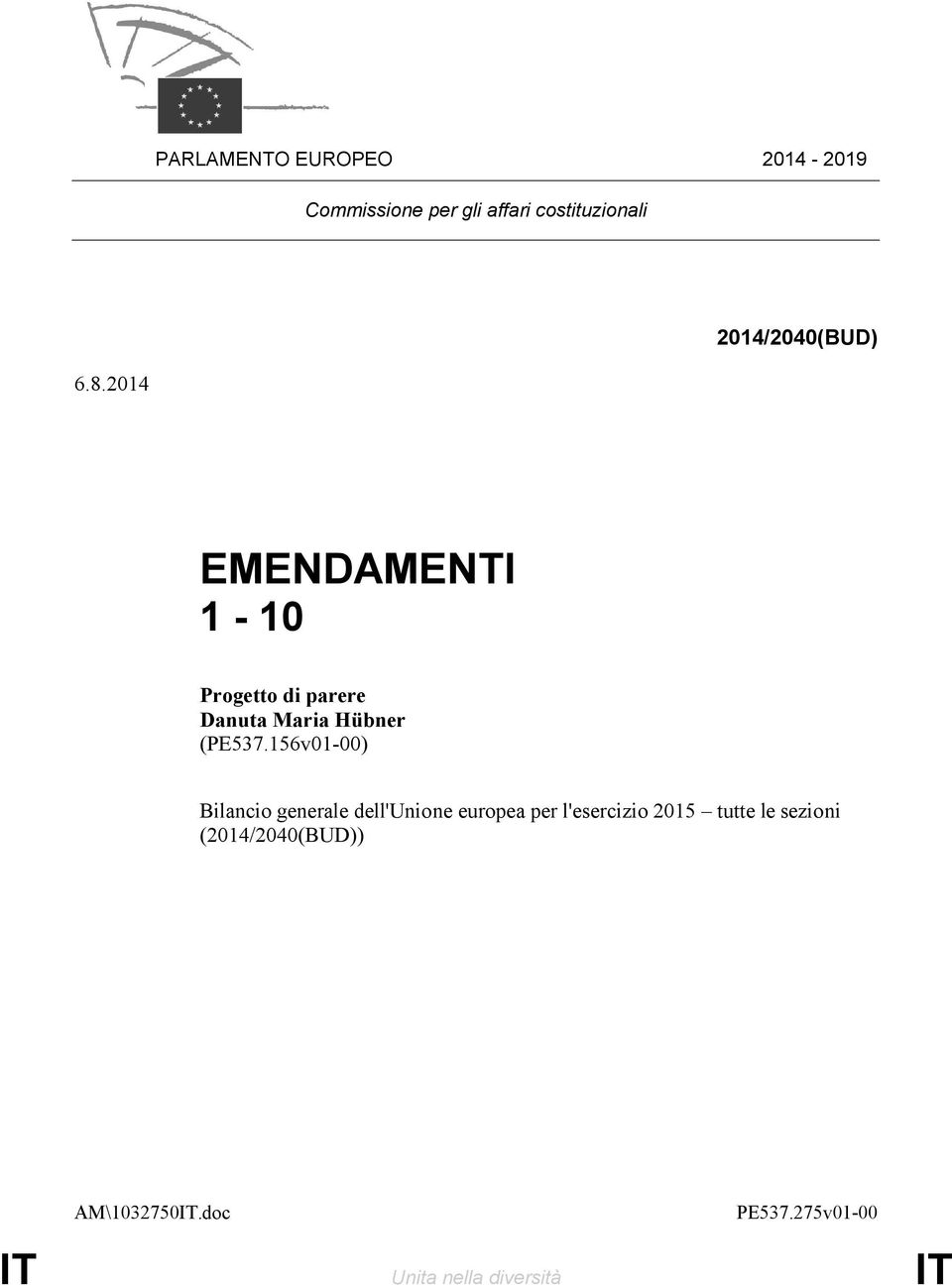 156v01-00) Bilancio generale dell'unione europea per l'esercizio 2015