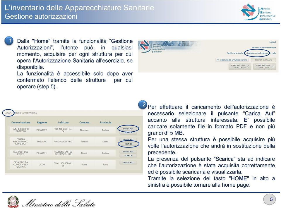 2 Per effettuare il caricamento dell autorizzazione è necessario selezionare il pulsante Carica Aut accanto alla struttura interessata.