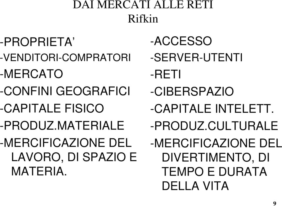 MATERIALE -MERCIFICAZIONE DEL LAVORO, DI SPAZIO E MATERIA.