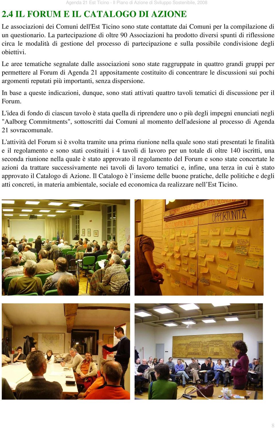 Le aree tematiche segnalate dalle associazioni sono state raggruppate in quattro grandi gruppi per permettere al Forum di Agenda 21 appositamente costituito di concentrare le discussioni sui pochi