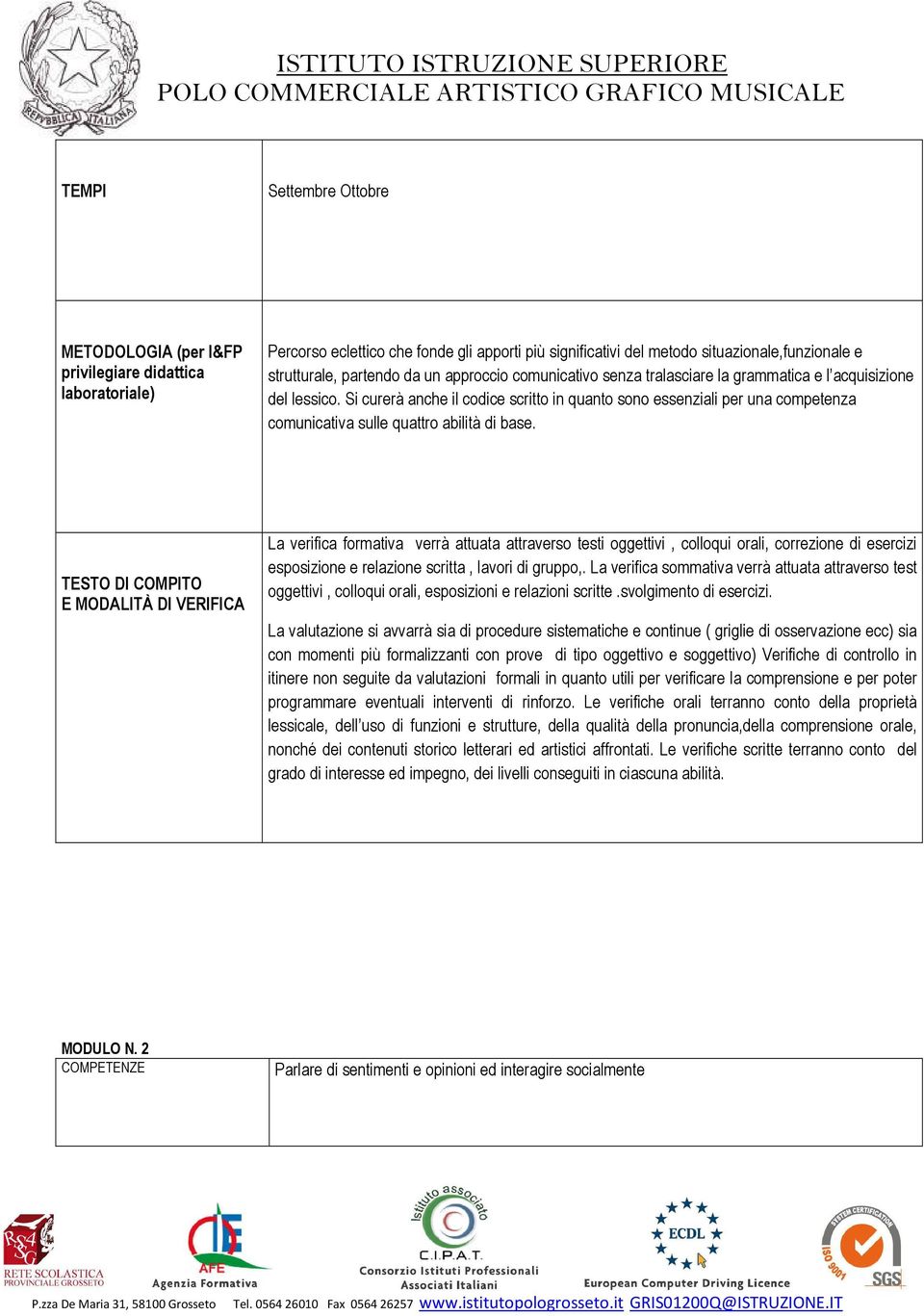 Si curerà anche il codice scritto in quanto sono essenziali per una competenza comunicativa sulle quattro abilità di base.