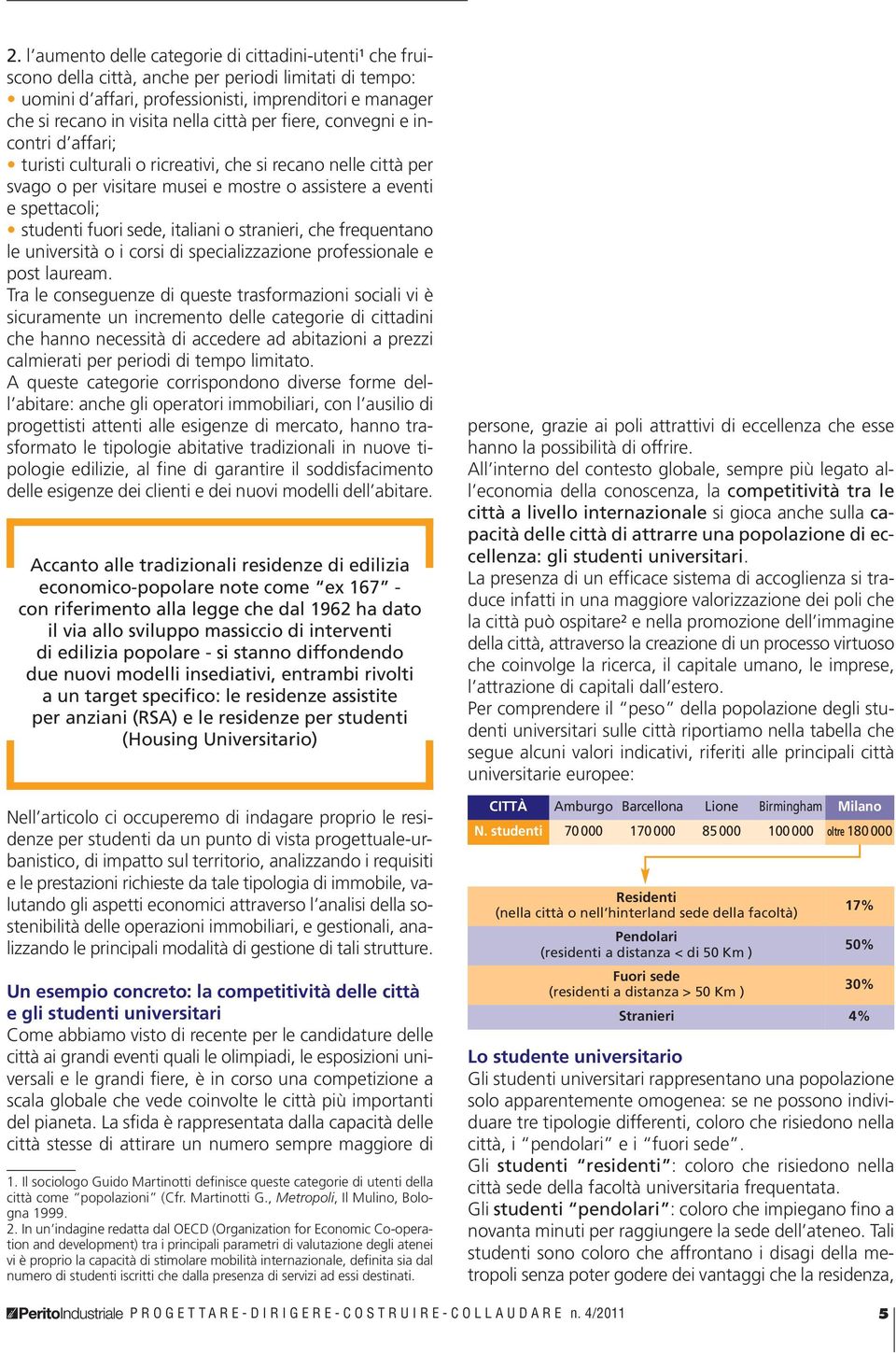 fuori sede, italiani o stranieri, che frequentano le università o i corsi di specializzazione professionale e post lauream.