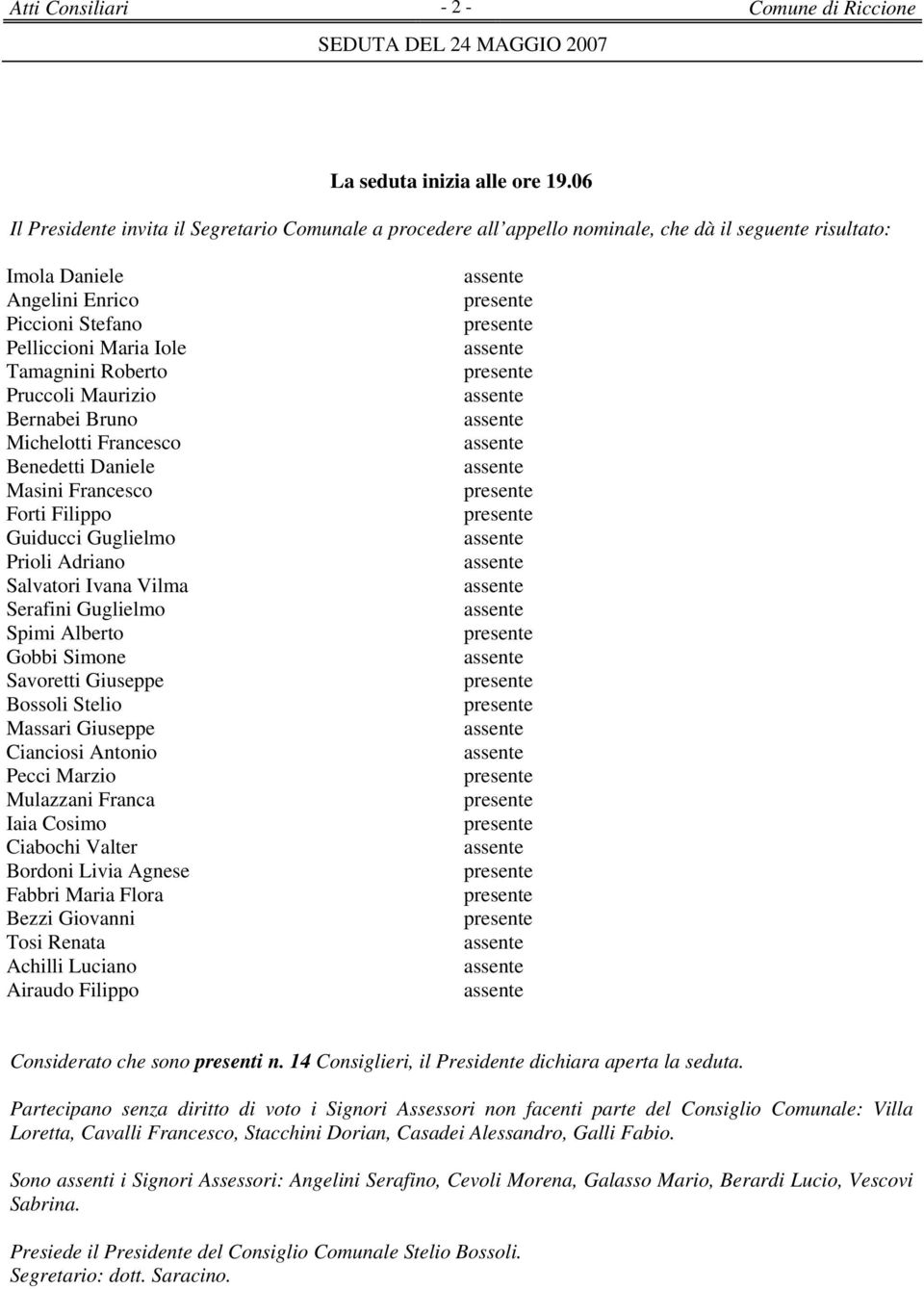 Pruccoli Maurizio Bernabei Bruno Michelotti Francesco Benedetti Daniele Masini Francesco Forti Filippo Guiducci Guglielmo Prioli Adriano Salvatori Ivana Vilma Serafini Guglielmo Spimi Alberto Gobbi