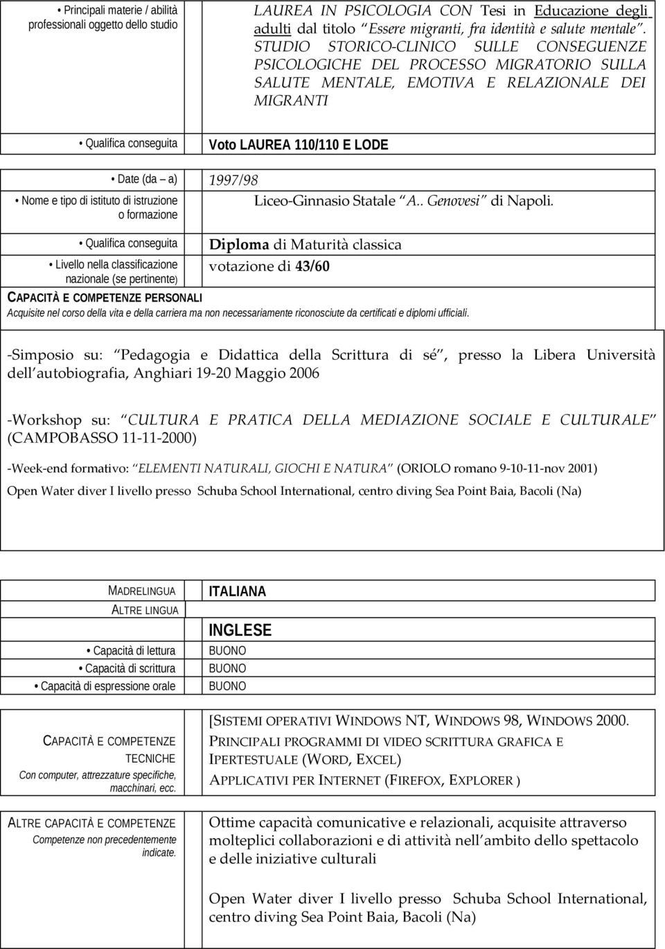 classificazione nazionale (se pertinente) Liceo-Ginnasio Statale A.. Genovesi di Napoli.