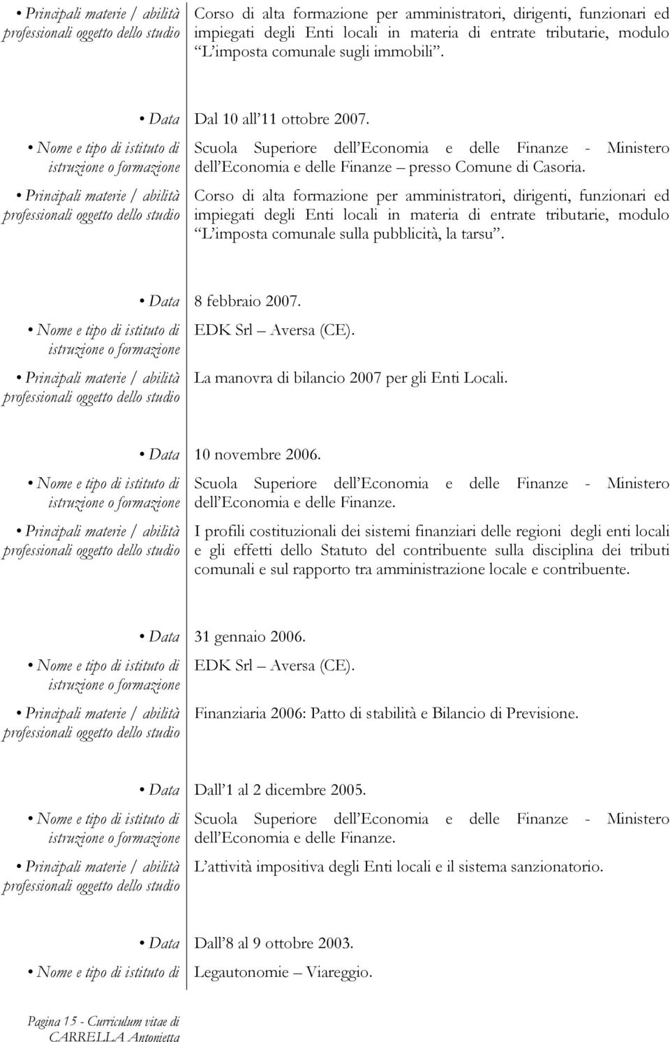 Corso di alta formazione per amministratori, dirigenti, funzionari ed impiegati degli Enti locali in materia di entrate tributarie, modulo L imposta comunale sulla pubblicità, la tarsu.