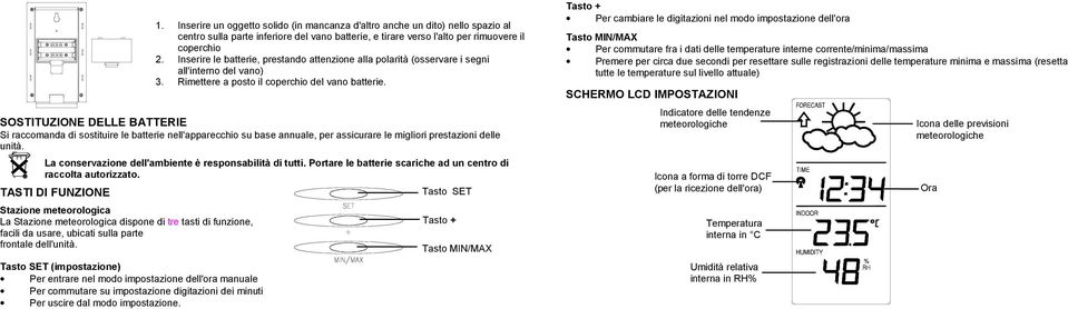 SOSTITUZIONE DELLE BATTERIE Si raccomanda di sostituire le batterie nell'apparecchio su base annuale, per assicurare le migliori prestazioni delle unità.