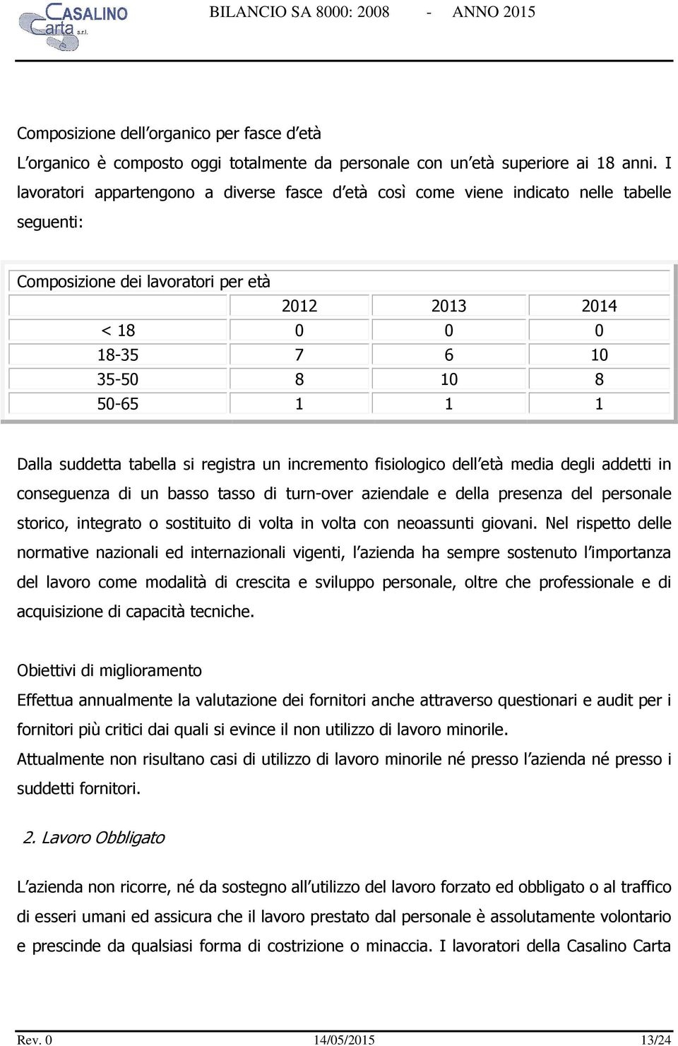 Dalla suddetta tabella si registra un incremento fisiologico dell età media degli addetti in conseguenza di un basso tasso di turn-over aziendale e della presenza del personale storico, integrato o