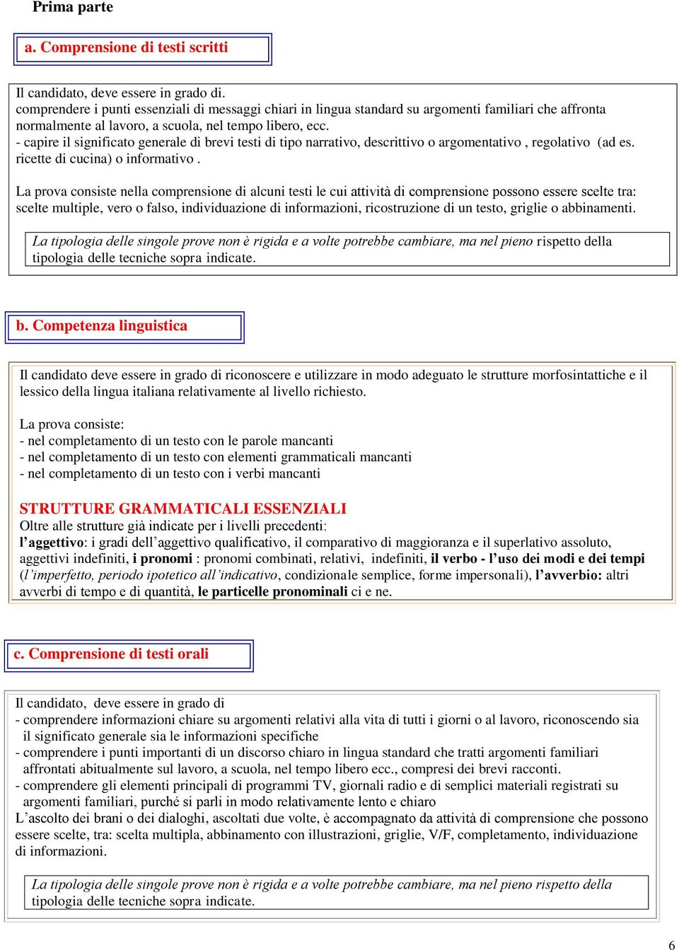 - capire il significato generale di brevi testi di tipo narrativo, descrittivo o argomentativo, regolativo (ad es. ricette di cucina) o informativo.