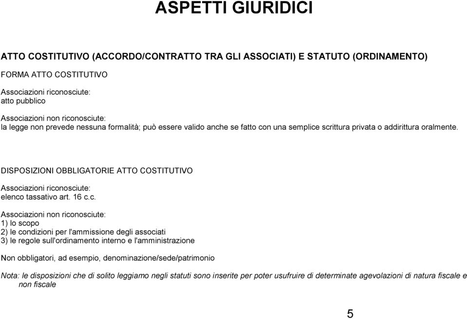 DISPOSIZIONI OBBLIGATORIE ATTO COSTITUTIVO Associ