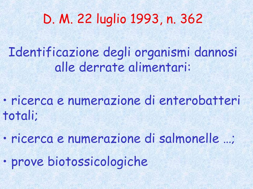 derrate alimentari: ricerca e numerazione di