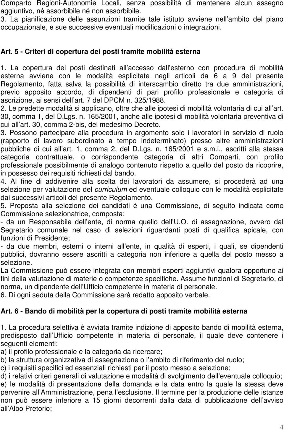 5 - Criteri di copertura dei posti tramite mobilità esterna 1.