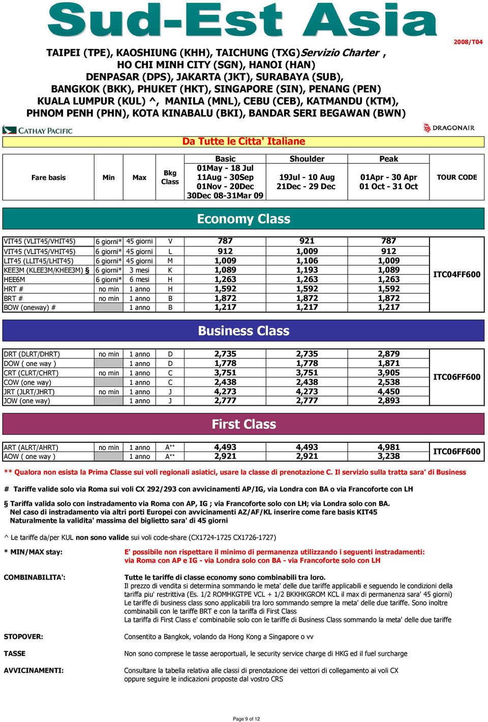 18 Jul Bkg 11Aug - 30Sep 19Jul - 10 Aug 01Apr - 30 Apr Class 01Nov - 20Dec 21Dec - 29 Dec 01 Oct - 31 Oct VIT45 (VLIT45/VHIT45) 6 giorni* 45 giorni V 787 921 787 VIT45 (VLIT45/VHIT45) 6 giorni* 45