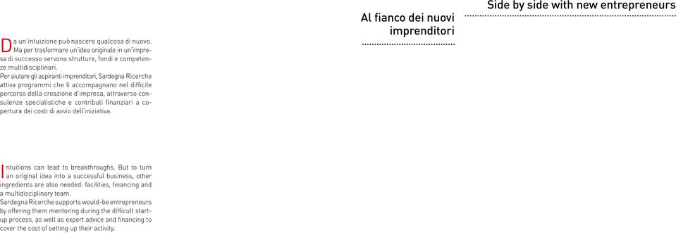 finanziari a copertura dei costi di avvio dell iniziativa. Al fianco dei nuovi imprenditori Side by side with new entrepreneurs I ntuitions can lead to breakthroughs.